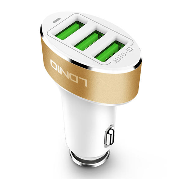 LDNIO C501 Car Accessories 3- Port USB Car Charger Fast Charger - Gold
