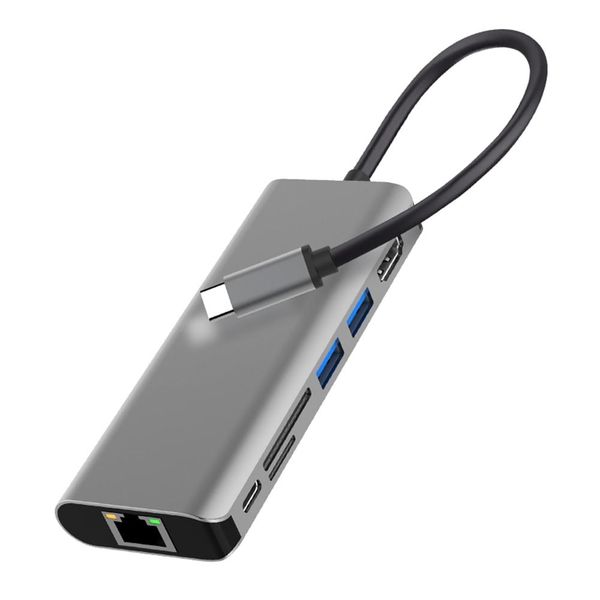 Type-c 8-1 Hub+ Gigabit/4k Displays/3.0hub/card reader Aluminum