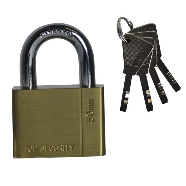 Heavy Duty Brass Security Pad Lock &amp; 4 Keys - 50mm