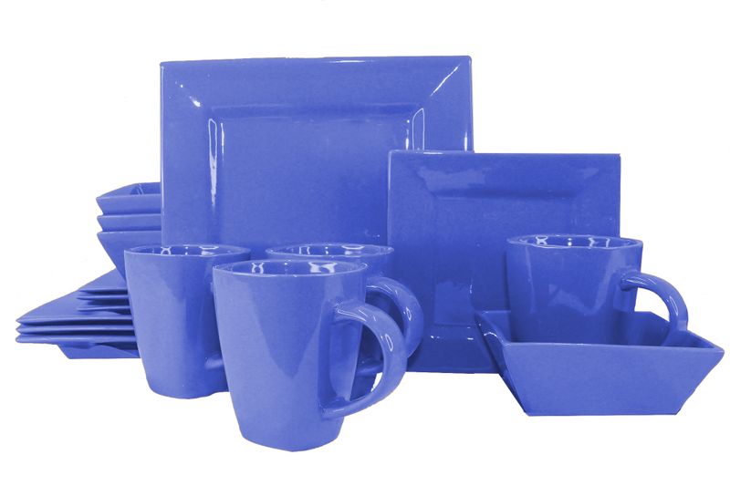 16 Pieces Square Ceramic Dinner Set - Cornflower Blue