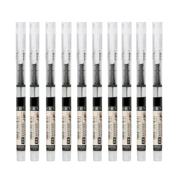 10pcs Quick Drying Liquid Gel Pen With Transparent Barrel - Black
