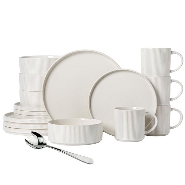 Classic Reactive Glaze Stoneware Dinnerware Set - 17 Piece Set