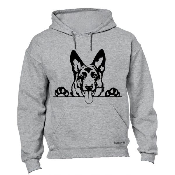 German Shepherd Peeking - Mens - Hoodie - Black