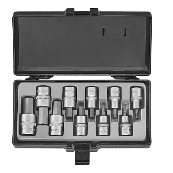 Force 1/2" Dr 10Pc Socket Hex Bit Set 4-19Mm