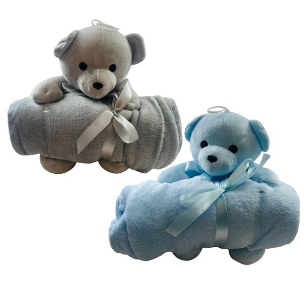 Plush Bear (20cm) with Baby Blanket (100cm x 80cm) - Set of 2