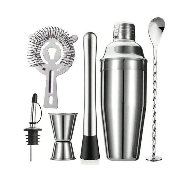 6-Piece Cocktail Shaker Set Bar Shaker Strainer Muddler Jigger Mixing Spoon