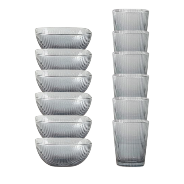 12 Piece Retro-Inspired Designer Bowl and Drinking Glass Set
