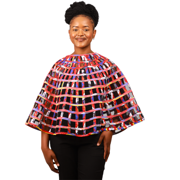 Red Swati Basket Kimono Cape