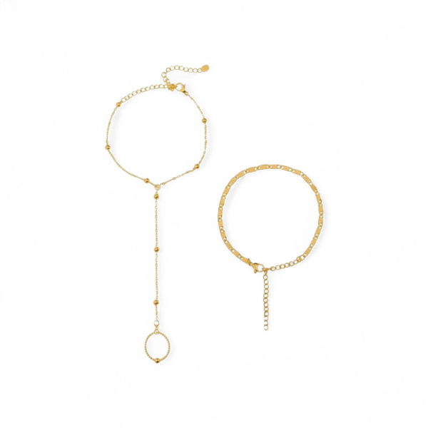 Gold Hand Chain Bracelets - 2 Piece