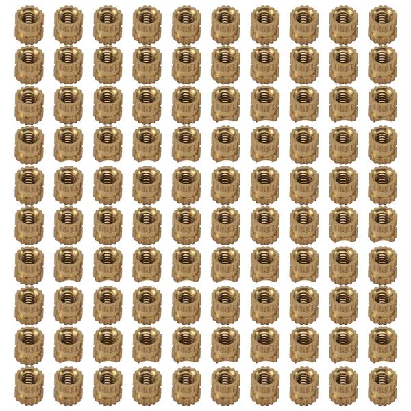 M2 x 3mm Brass Cylinder Knurled Threaded Round Insert Embedded Nuts 200Pcs