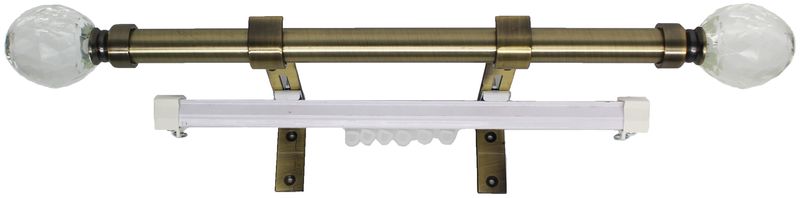 Matoc 25mm Curtain Pole &amp; Single Rail Crystal Globe - Antique Brass