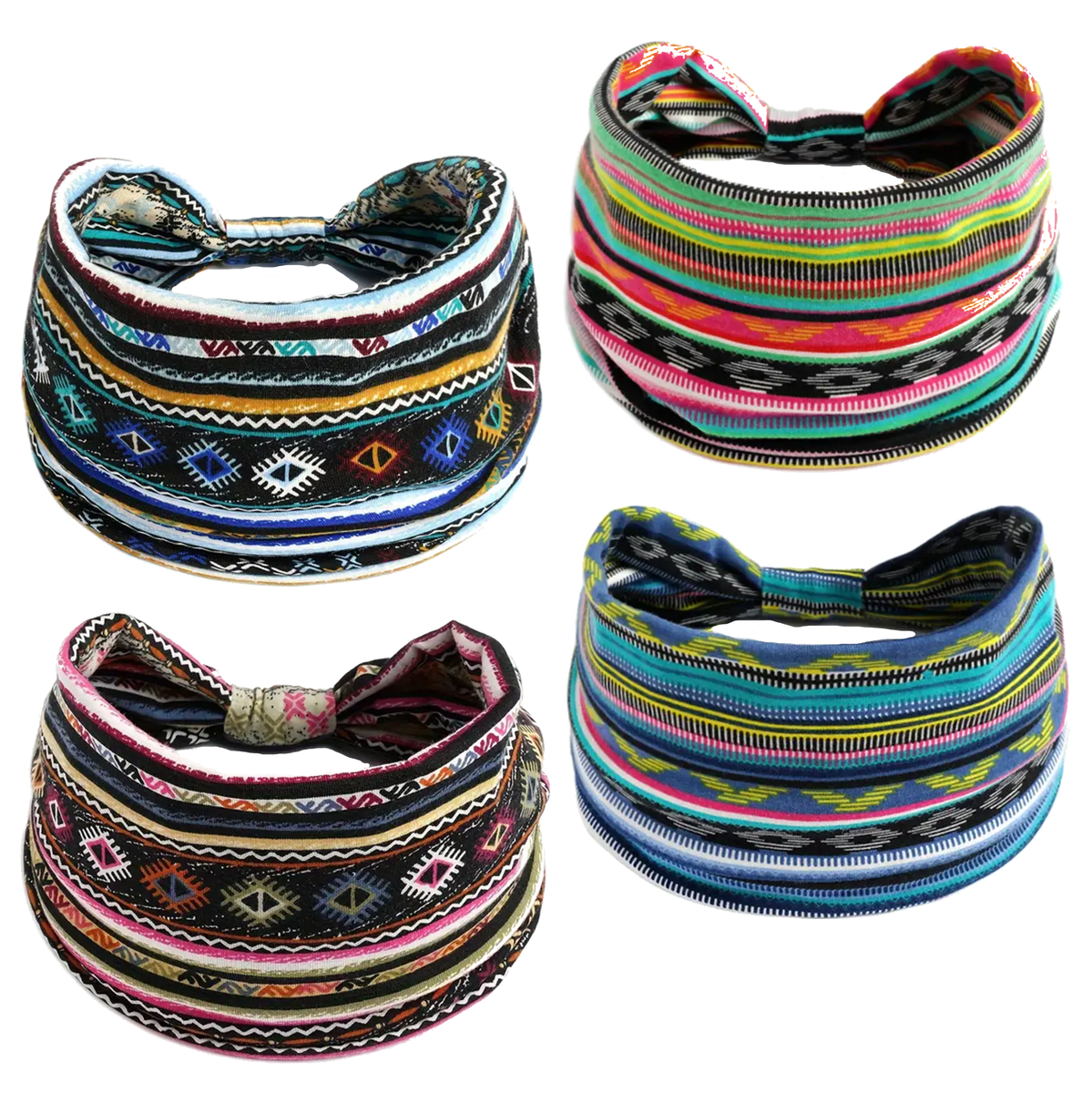 4 Pieces Headband/Sweatband Stretchable Boho Design Fitness Yoga - CL11