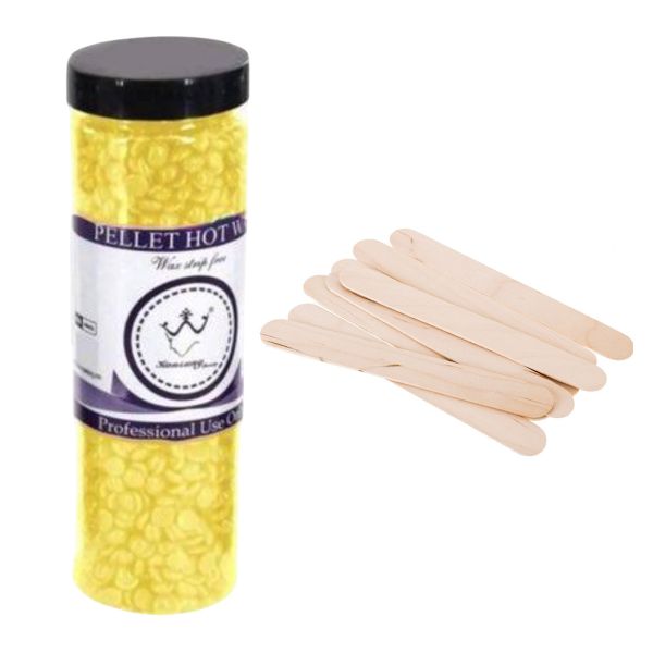 Pellet Hot Hair Removal Wax Beans Honey &amp; 1x Wooden Wax Spatulas 100