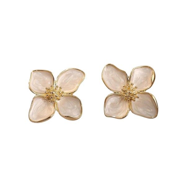 Pastel Enamel Flower Stud Earrings With Gold-Edged Petals - Pink