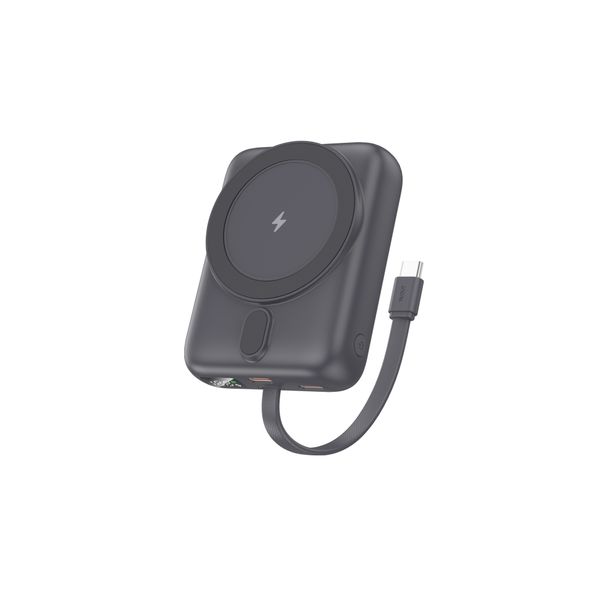 10,000mAh Magnetic Wireless Charging Power Bank With Built-In Cable