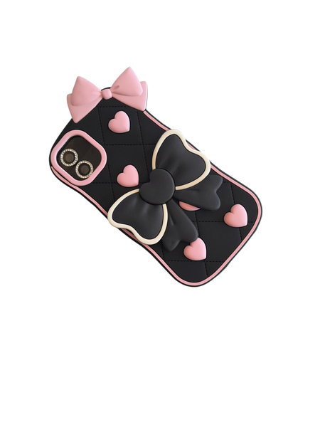 Black &amp;Pink Bow Decor Phone Case Compatible With iPhone 11