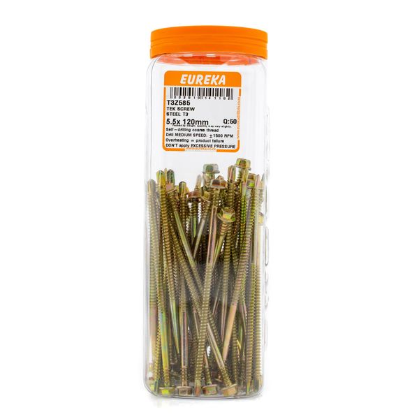 EUREKA Tek Screw Hex Head Coarse Thread 5.5 x 120mm Q:50 T3Z585