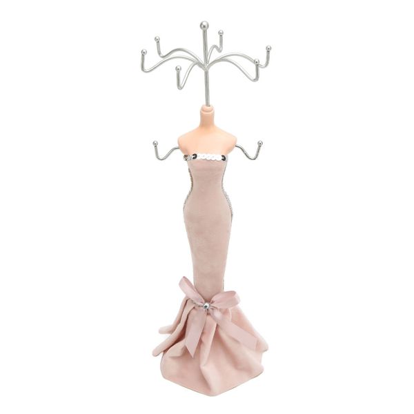 Pink Mannequin Jewelry Display Tower with Strapless Bodycon Dress