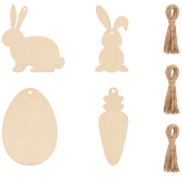DIY Wooden Easter Hanging Decoration Set with Jute String - 20 Piece