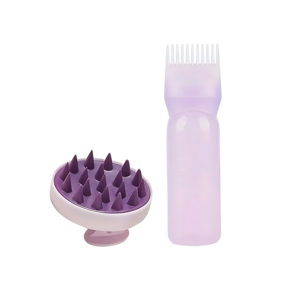 Root Comb Applicator Bottle &amp; Shampoo Brush Hair Scalp Massager Combo