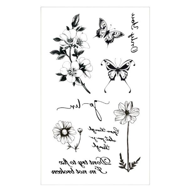 Sheet Butterfly &amp; Flower Pattern Tattoo Sticker - Black