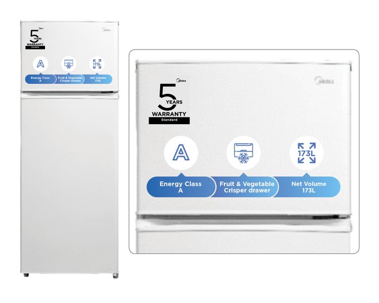 Midea 204L Top Freezer Fridge - White