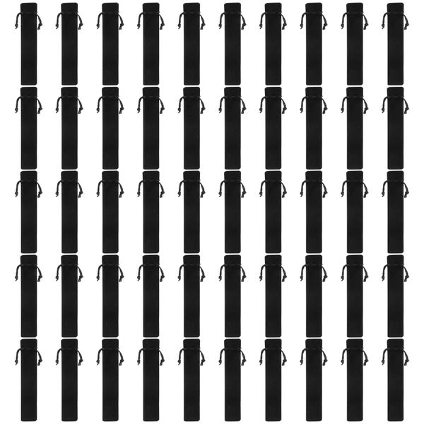 50 Pcs Black Velvet Pen Pouch Sleeve Holder Single Pen Bag Case Pencil Bag