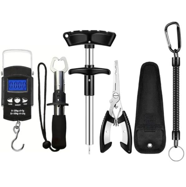6-Piece Fishing Tool Set with 49.9kg Digital Scale, Lip Gripper, Pliers kit