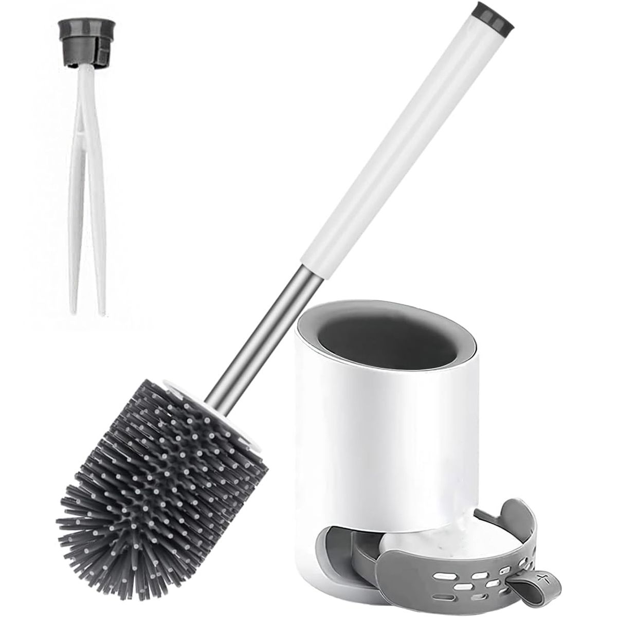 Toilet Brush, Silicone Toilet Brush Set with Diatomite Mat and Tweezers
