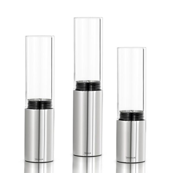 Blomus Tealight Holders: Polished Stainless-Steel and Clear Glass FARO x3