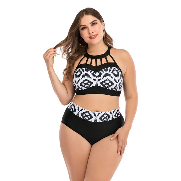 Iconix Plus Size Black &amp; White Multi Print Bikini