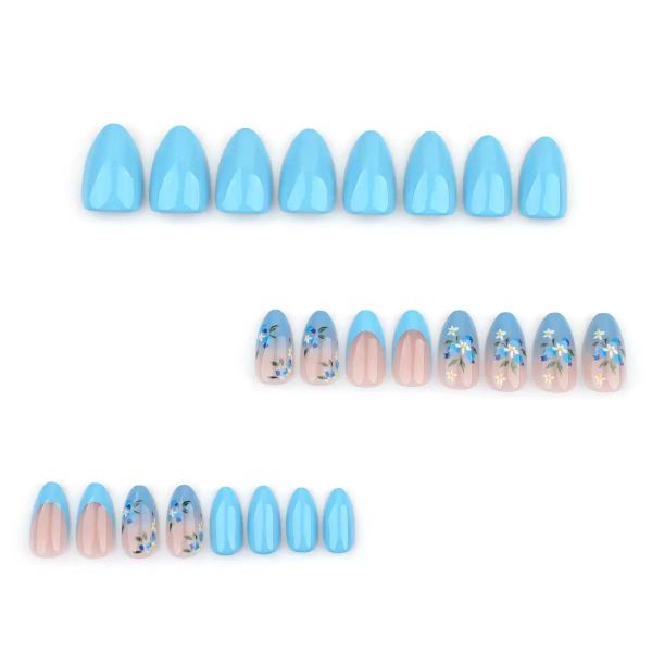 Cute French Style Nail Stickers With Blue Floral Patterns