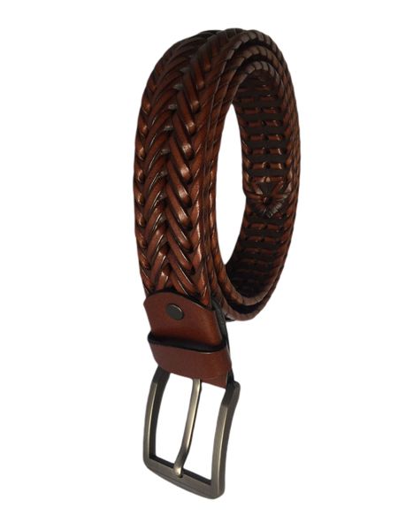 Leather Woven Men Belt - Brown