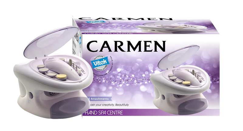 Carmen Hand Spa Centre with 12 Nail Care Attachments - White &amp; Purple