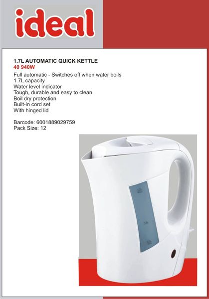 Ideal - 1.7 Litre Automatic Kettle - White