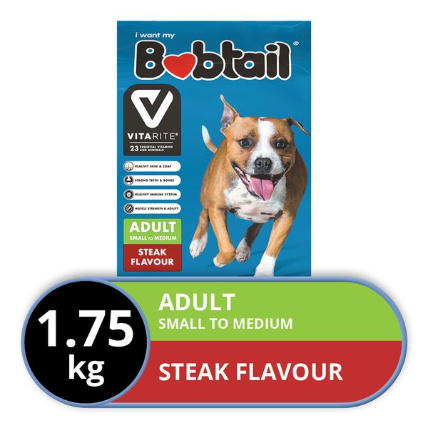 Bobtail - Dry Dog Food -Small To Medium - Steak Flavor - 1.75kg