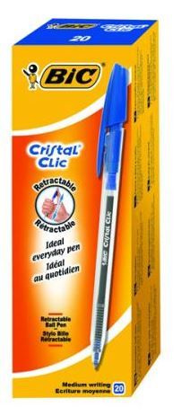 BIC Cristal Clic Medium Ballpoint Pens - Blue (Box of 20)