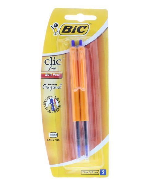 BIC Clic Fine Ballpoint Pens - Blue (Blister of 2)