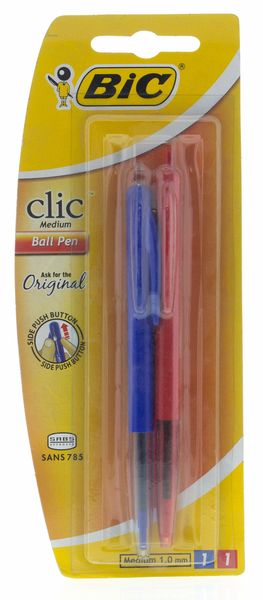 BIC Clic Medium Ballpoint Pen - Blue &amp; Red (Blister of 2)