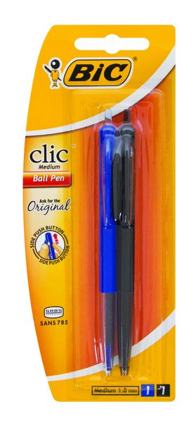 BIC Clic Medium Ballpoint Pens - Blue &amp; Black (Blister of 2)
