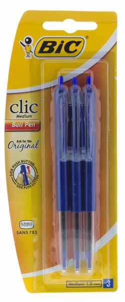 BIC Clic Medium Ballpoint Pens - Blue (Blister of 3)