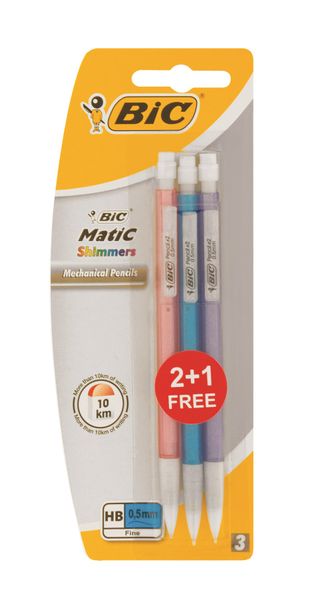 BIC Matic Shimmer Clutch 0.5mm HB Pencil (Blister 3)
