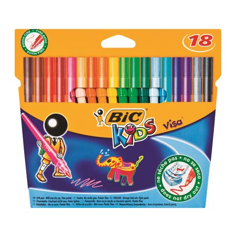 BIC Kids Visa Fine Felt Tip Felt Tip Pens - Assorted Colours, Pack