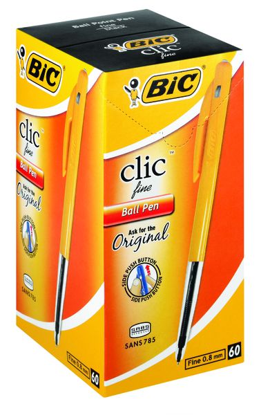 BIC Clic Fine Ball Point Pen - Black (Box of 60)