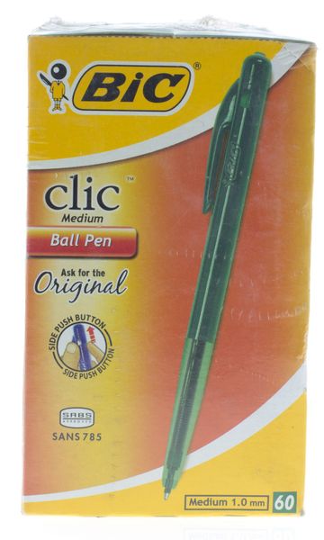 BIC Clic Medium Ballpoint Pens - Green (Box of 60)