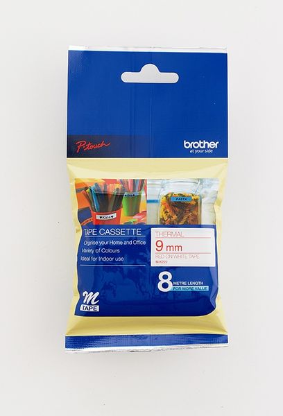Brother M-K222 Red on White Non-Laminated Tape 9mm