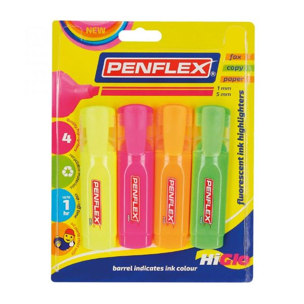 Penflex Highlighters Wallet-4 Assorted