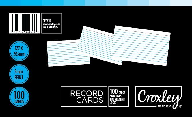 Croxley JD639 Record Cards - Lined (Pack of 100)