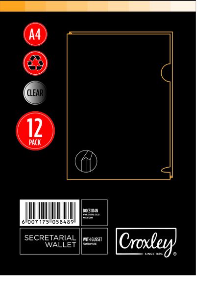 Croxley Secretarial Document Wallet with Gusset - Clear (Pack of 12)