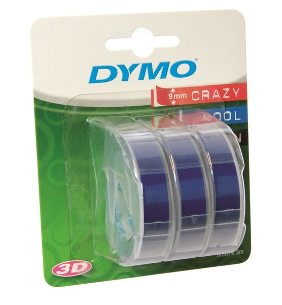 Dymo Omega Embossing 9mm x 3m White on Blue Tape Cassettes - Pack of 3
